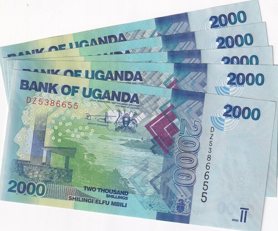 Uganda 2000 Shillings 2022 P 50 New Sign UNC LOT 5 PCS