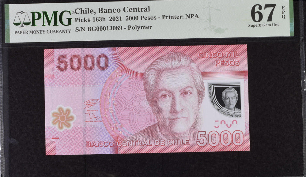Chile 5000 Pesos 2021 P 163 h Polymer Superb Gem UNC PMG 67 EPQ