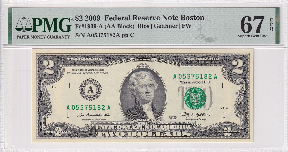 United States 2 Dollars USA 2009 P 530A Boston Superb GEM UNC PMG 67 EPQ