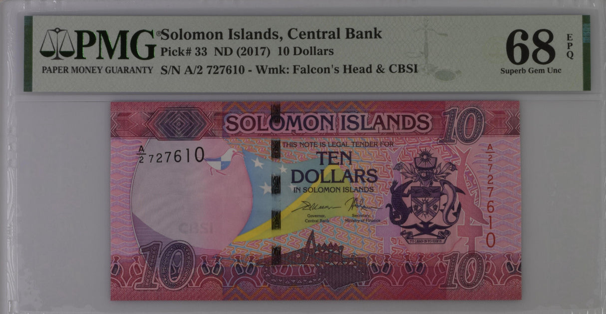 Solomon Islands 10 Dollars 2017 P 33 Superb Gem UNC PMG 68 EPQ Top Pop