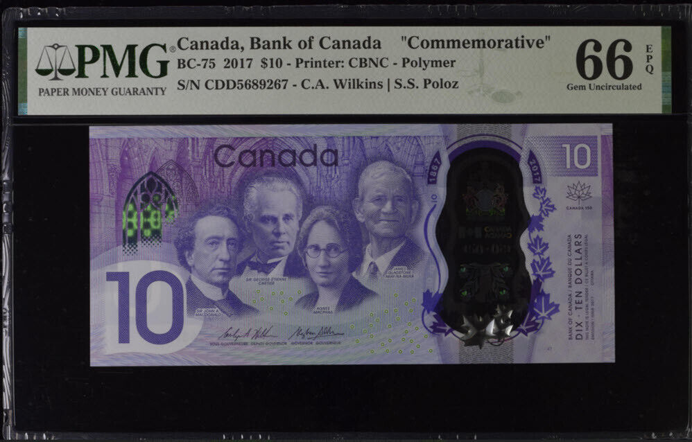 Canada 10 Dollars 2017 P 112 Wilkins Poloz Comm. Gem UNC PMG 66 EPQ