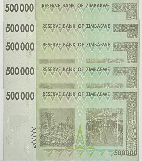 Zimbabwe 500000 Dollars 2008 P 76 UNC LOT 5 PCS