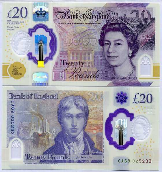 Great Britain 20 Pounds ND 2018/2020 P 396 Polymer QEII AUnc