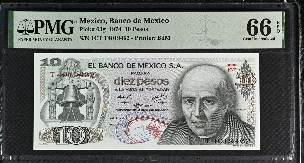 Mexico 10 Pesos 1974 P 63 g Gem UNC PMG 66 EPQ