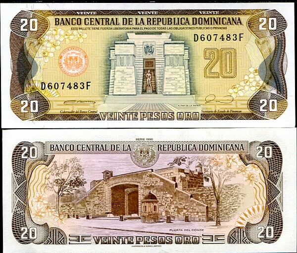 DOMINICAN REPUBLIC 20 PESOS ORO ND 1990 P 133 UNC
