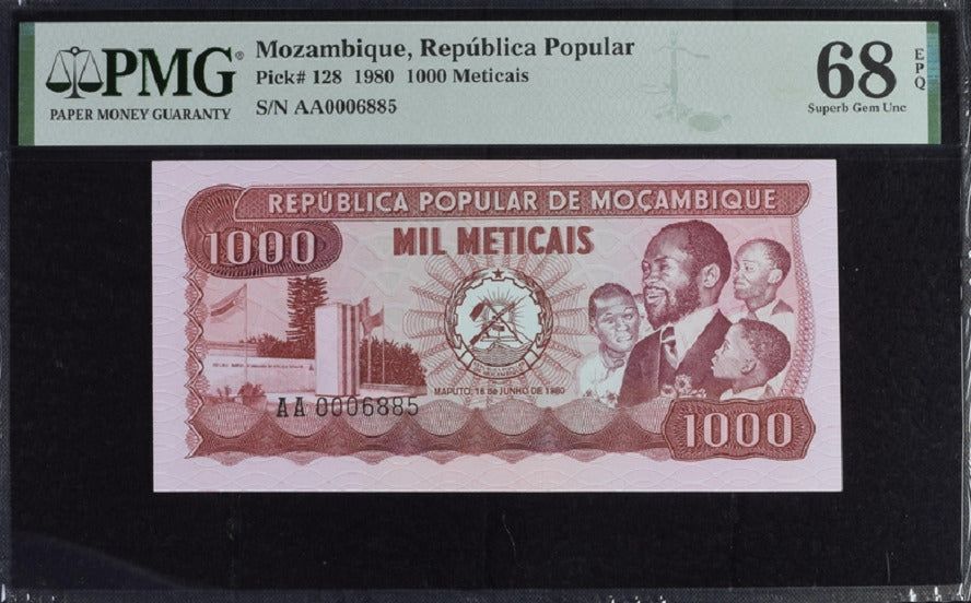 Mozambique 1000 Meticais 1980 P 128 Superb GEM UNC PMG 68 EPQ Top Pop