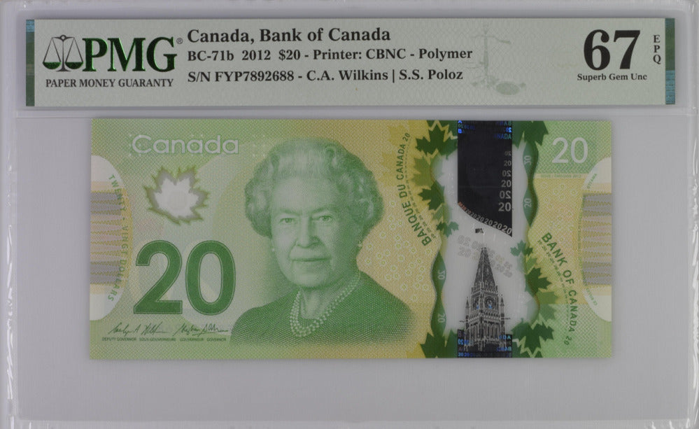 Canada 20 Dollars 2012 Polymer P 108 Wilkins Poloz Superb Gem UNC PMG 67 EPQ