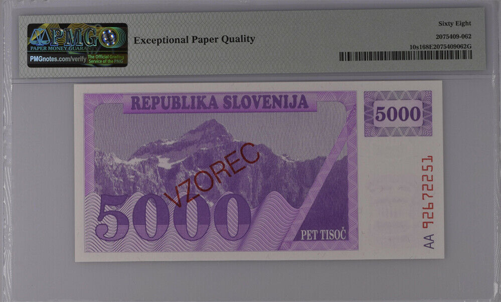 Slovenia 5000 Tolarjev 1992 P 10 s1 Specimen Superb GEM UNC PMG 68 EPQ Top