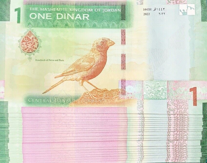 Jordan 1 Dinar 2022 P NEW Design Bird ROSEFINCH LOT 20 UNC