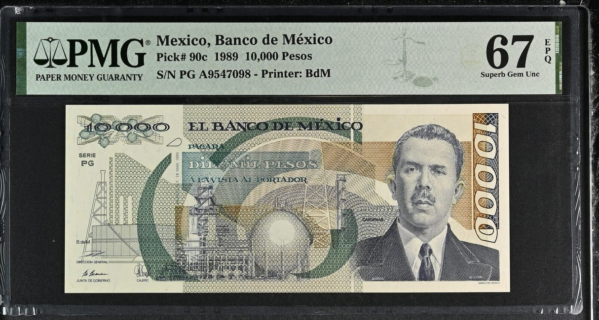 Mexico 10000 Pesos 1989 P 90 c Superb Gem UNC PMG 67 EPQ