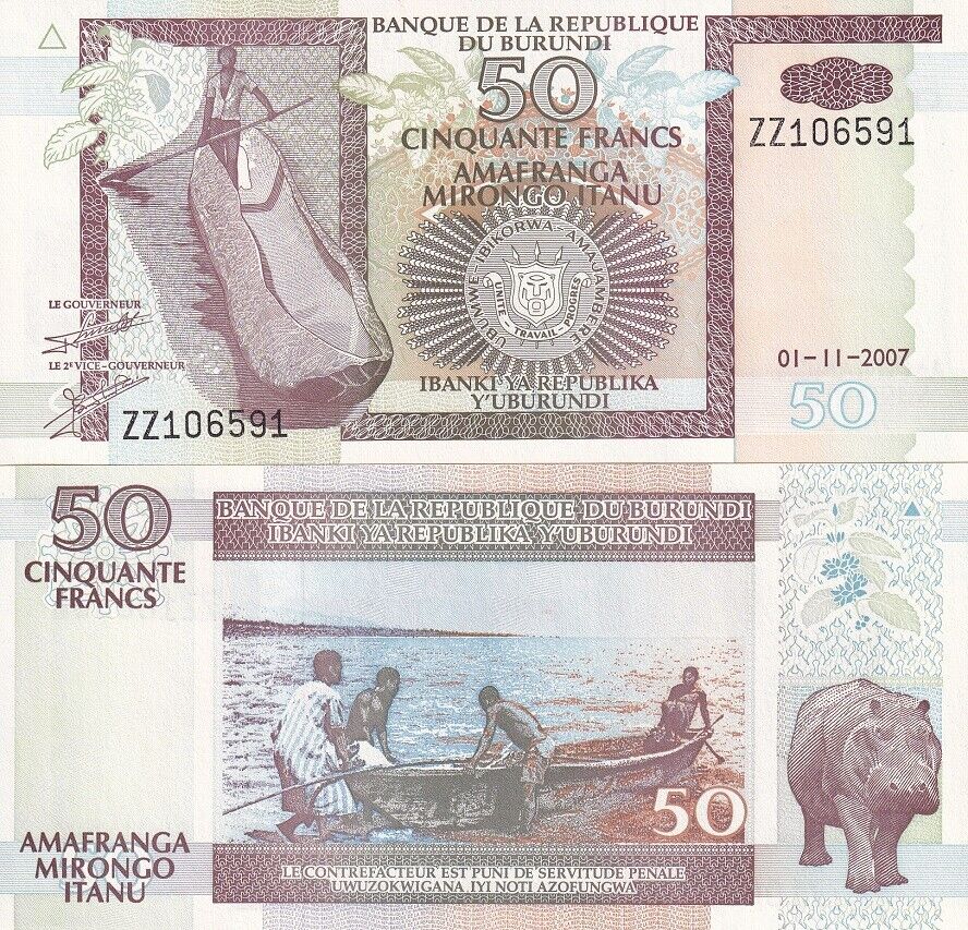 Burundi 50 Francs 2007 Replacement ZZ P 36 g UNC