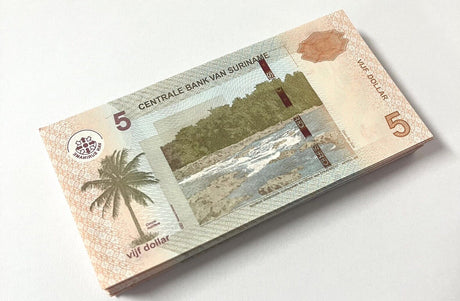 Suriname 5 Dollars 2012 P 162 b UNC Lot 100 Pcs 1 Bundle