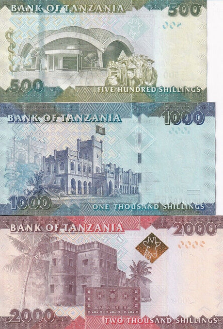 Tanzania Set 3 Pcs 500 1000 2000 Shillings 2010-2020 P 40 41 P 42 UNC