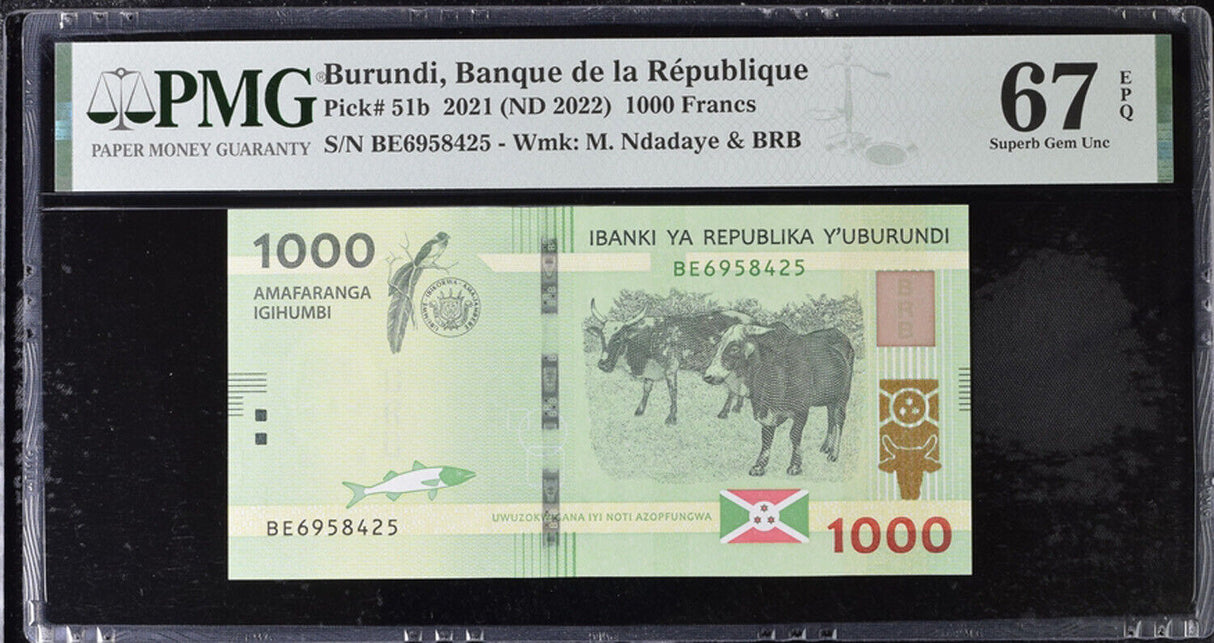 Burundi 1000 Francs 2021 ND 2022 P 51 b Superb Gem UNC PMG 67 EPQ