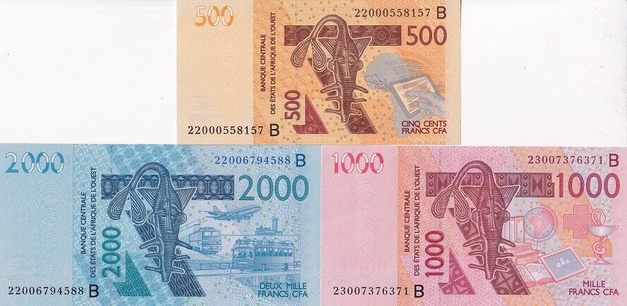 West African States Benin 500 1000 2000 Francs 2022 2023 P 215B 216B P ...