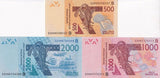 West African States Benin 500 1000 2000 Francs 2022 2023 P 215B 216B P 219B UNC