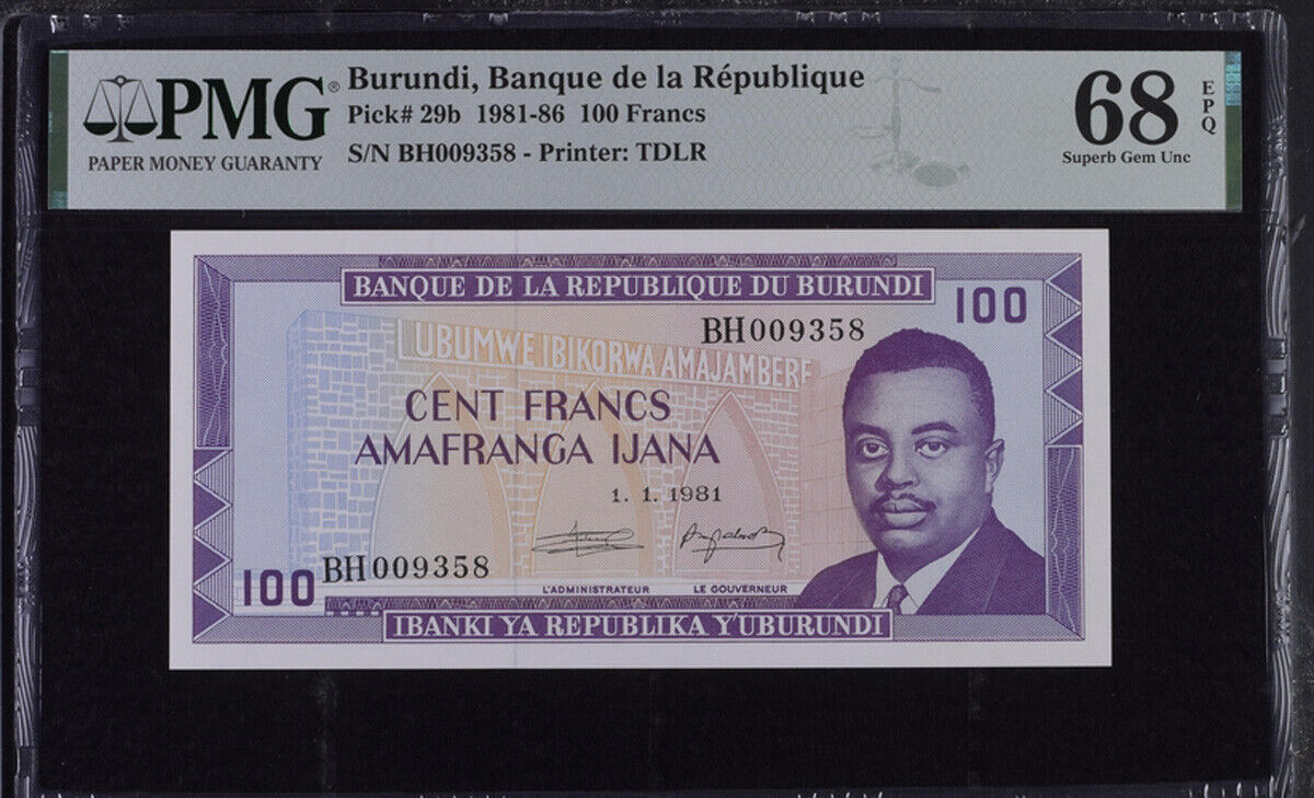 Burundi 100 Francs 1981 P 29 b Superb Gem UNC PMG 68 EPQ Top Pop