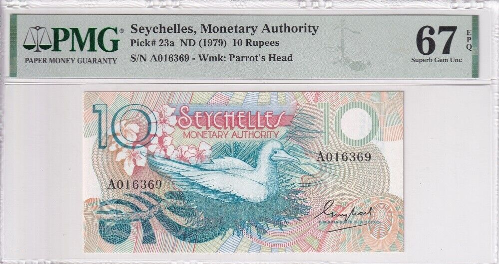 Seychelles 10 Rupees ND 1979 P 23 a Superb Gem UNC PMG 67 EPQ