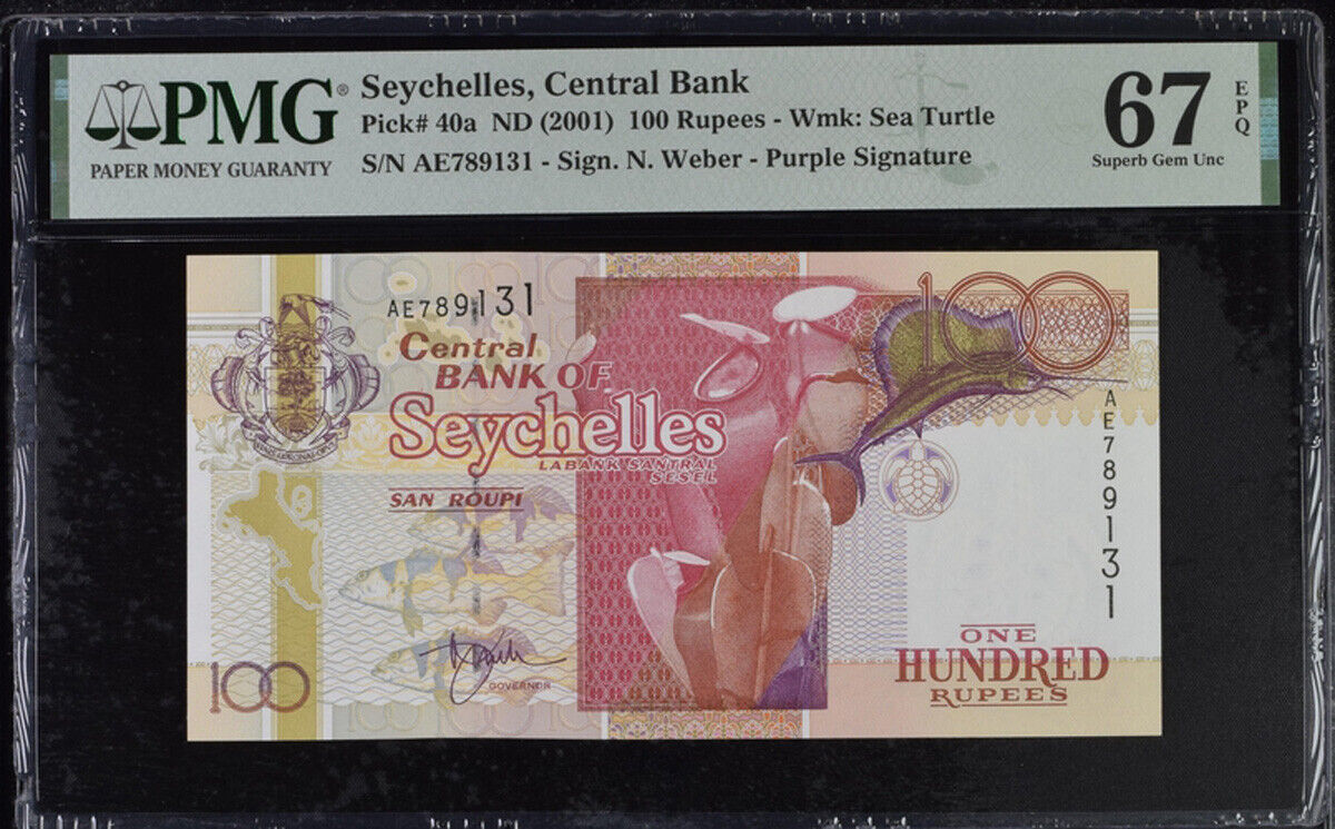 Seychelles 100 Rupees ND 2001 P 40 a Superb GEM UNC PMG 67 EPQ