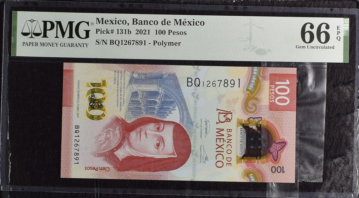 Mexico 100 Pesos 2021 P 131 b Polymer Gem UNC PMG 66 EPQ