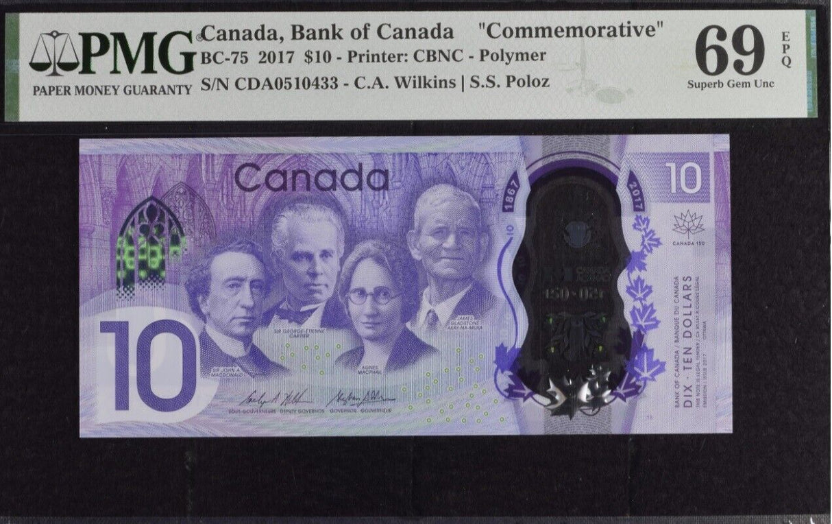 Canada 10 Dollars 2017 P 112 Wilkins Poloz Superb Gem UNC PMG 69 EPQ