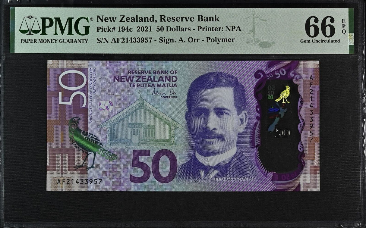 New Zealand 50 Dollars 2021 P 194 c Gem UNC PMG 66 EPQ