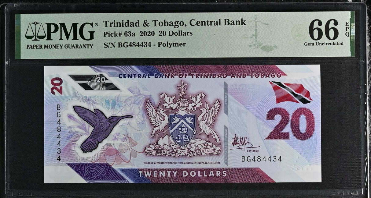 Trinidad & Tobago 20 Dollars 2020 P 63 a GEM UNC PMG 66 EPQ