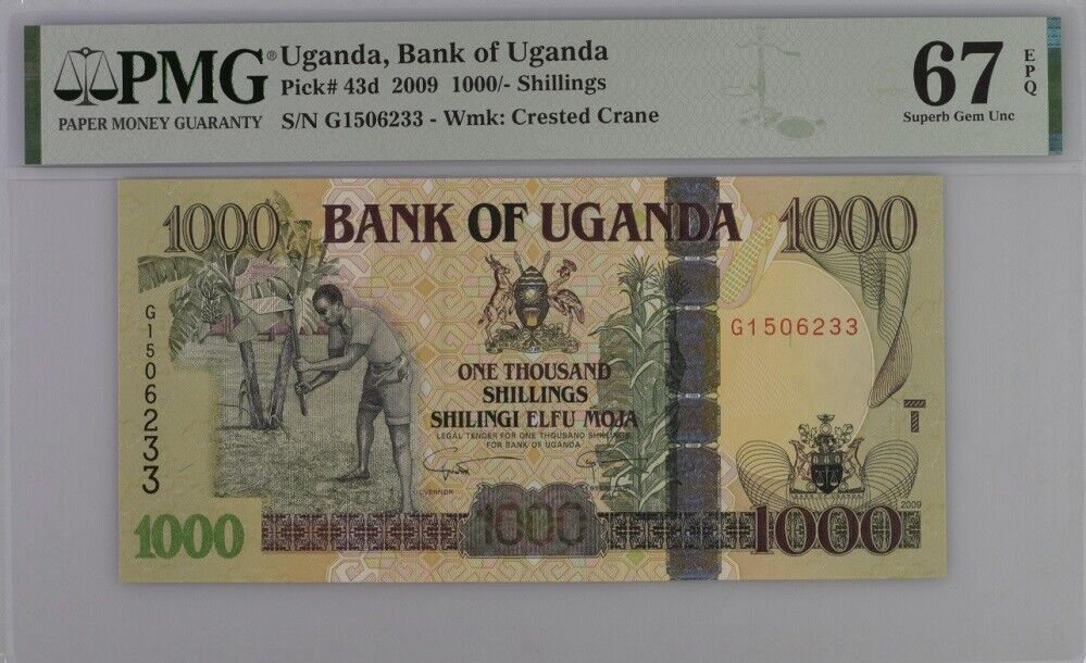 Uganda 1000 Shillings 2009 P 43 d Superb Gem UNC PMG 67 EPQ Top Pop