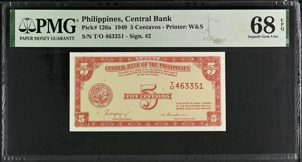 Philippines 5 Centavos 1949 P 126 a Superb Gem UNC PMG 68 EPQ Top Pop
