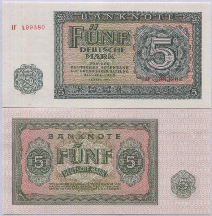 Germany Democratic Republic 5 Mark 1955 P 17 UNC