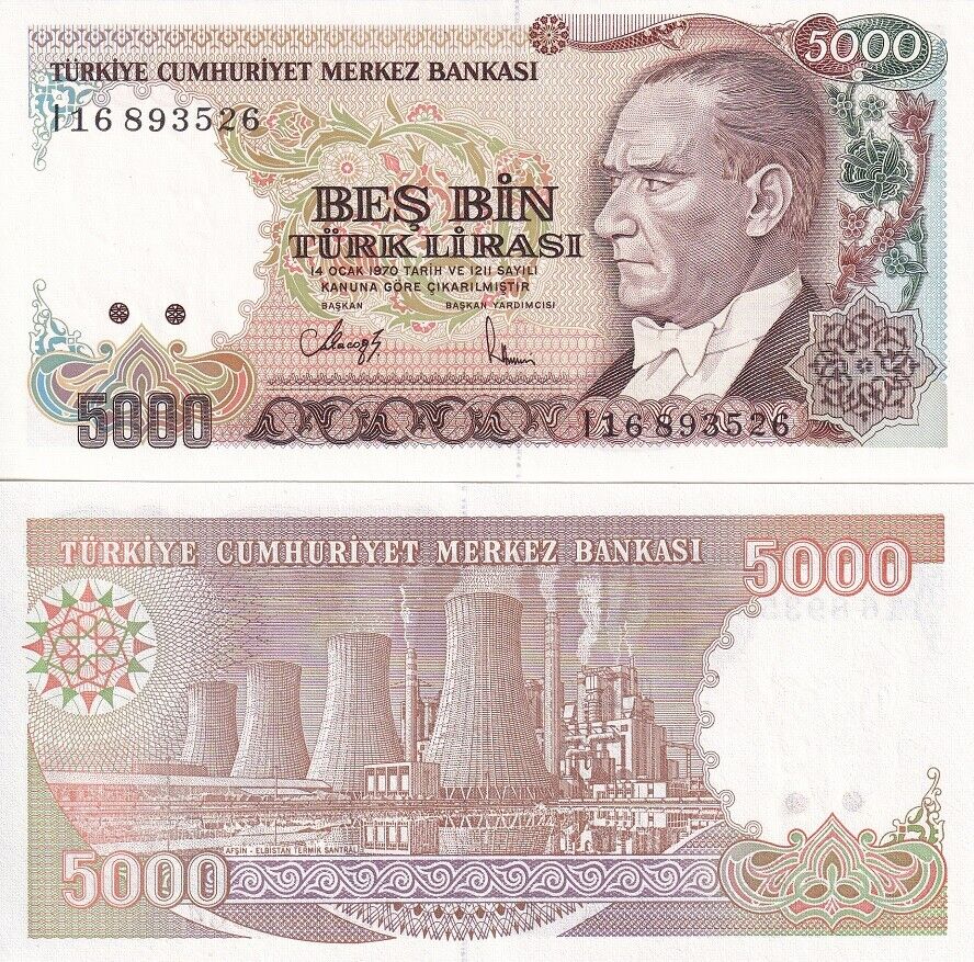 Turkey 5000 Lira L.1970 (1990) P 198 UNC