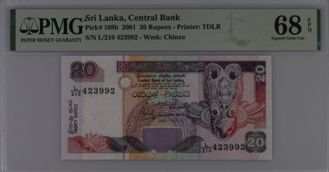 Sri Lanka 20 Rupees 2001 P 109 b Superb GEM UNC PMG 68 EPQ Top Pop