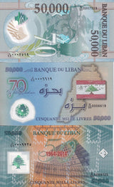 Lebanon Set 3 UNC 50000 Livres 2013 2014 2015 P 96 97 98 Replacement Polymer Com
