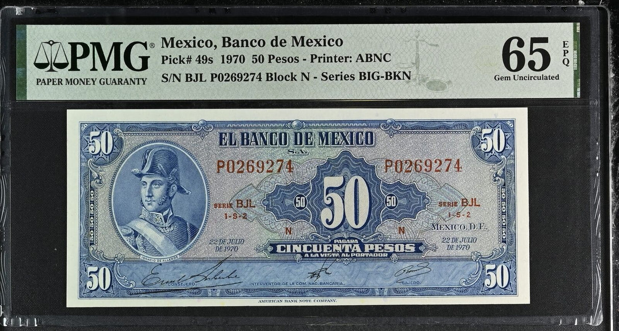 Mexico 50 Pesos 1970 P 49 s Gem UNC PMG 65 EPQ