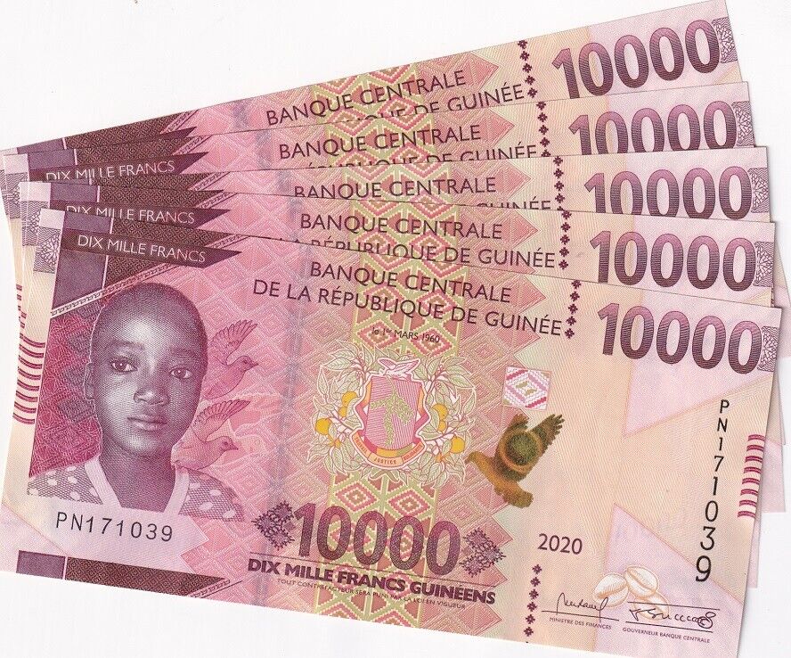 Guinea 10000 Francs 2020 P 49Ab UNC LOT 5 PCS
