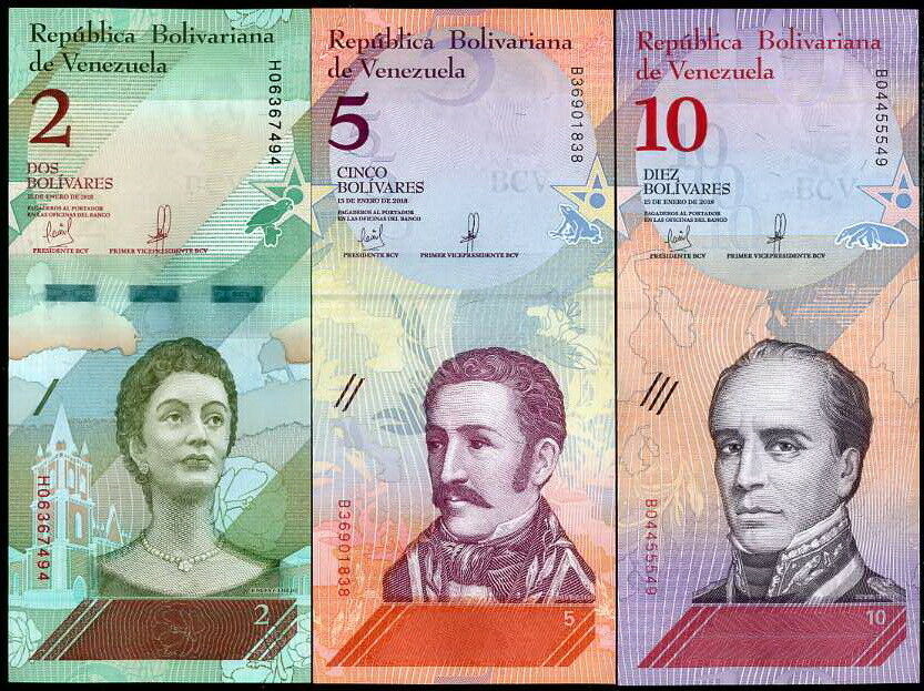 Venezuela Set 3 PCS 2 5 10 BOLIVARES 2018 P 101 102 103 UNC