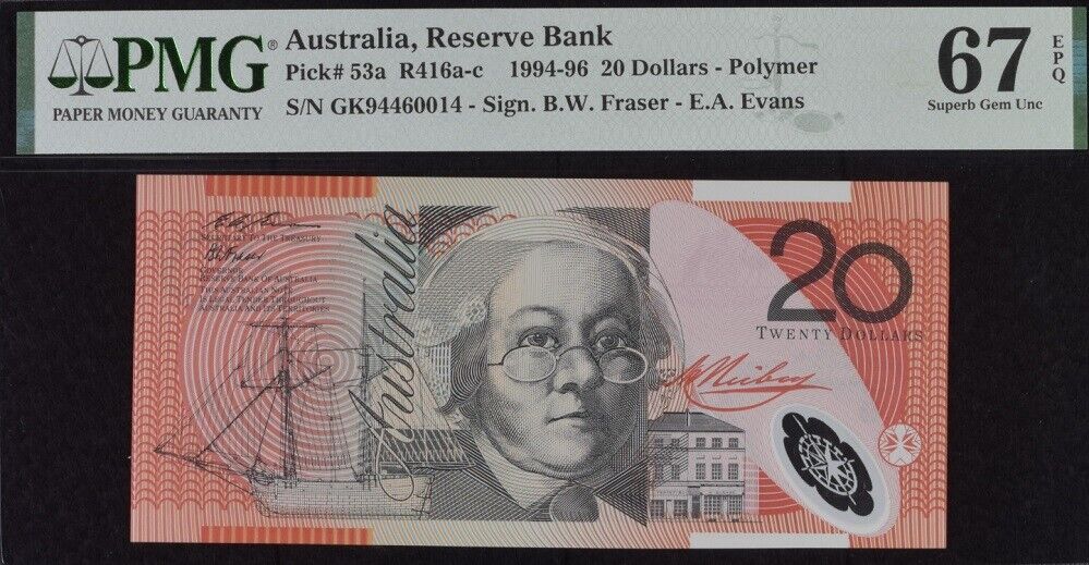 Australia 20 Dollars 1994-96 P 53 a Superb Gem UNC PMG 67 EPQ