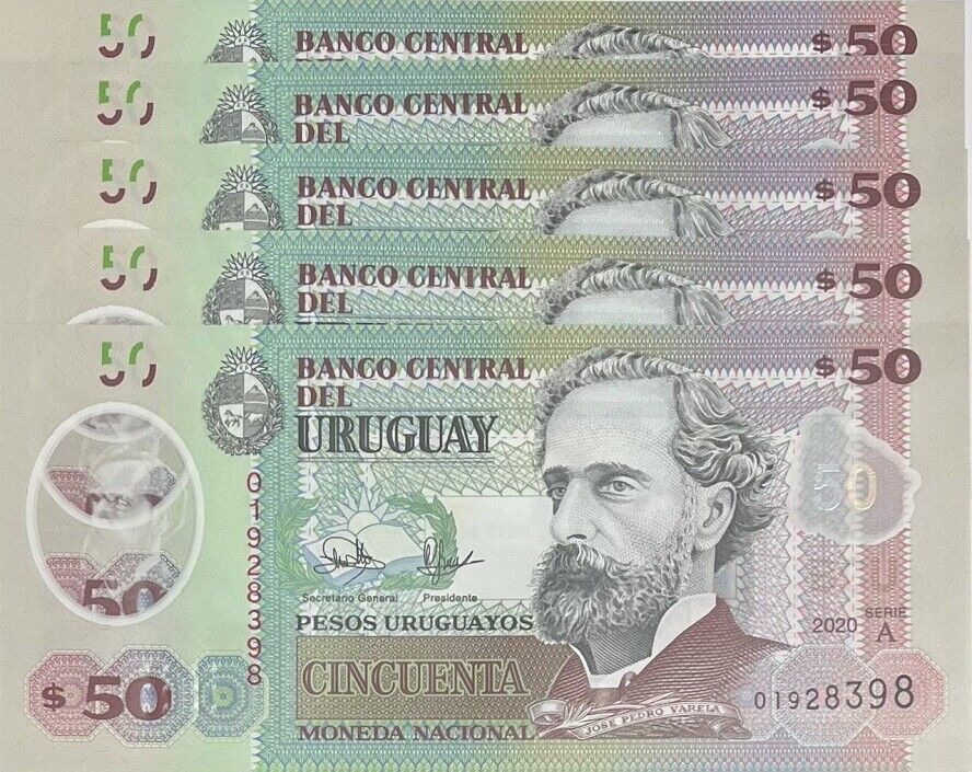 Uruguay 50 Pesos 2020 P 102 a Polymer UNC LOT 5 PCS