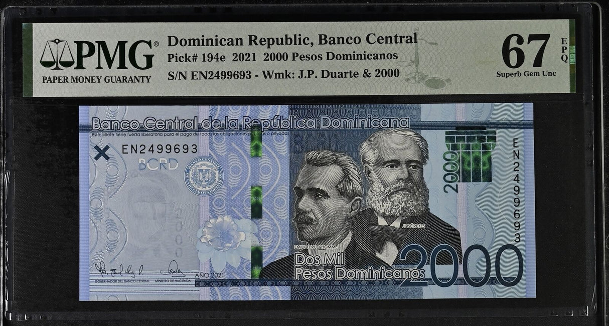 Dominican Republic 2000 Pesos 2021 P 194 e Superb Gem UNC PMG 67 EPQ
