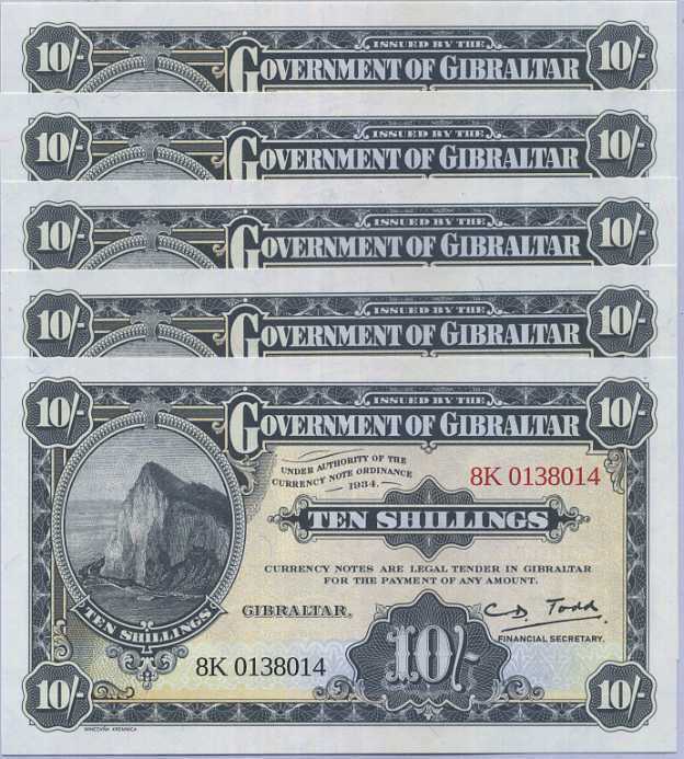 Gibraltar 10 Shillings Offical Fantasy 1934 for Toursim in 2018 Lot 5 Pcs