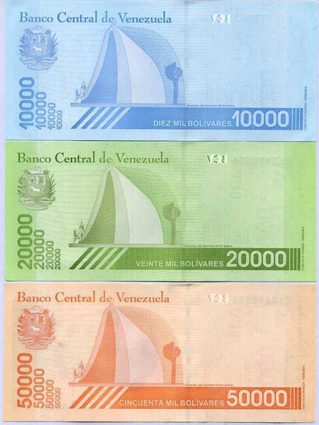 Venezuela Set 3 Pcs 10000 20000 50000 Bolivares 2019/2020 P 109 110 111 UNC