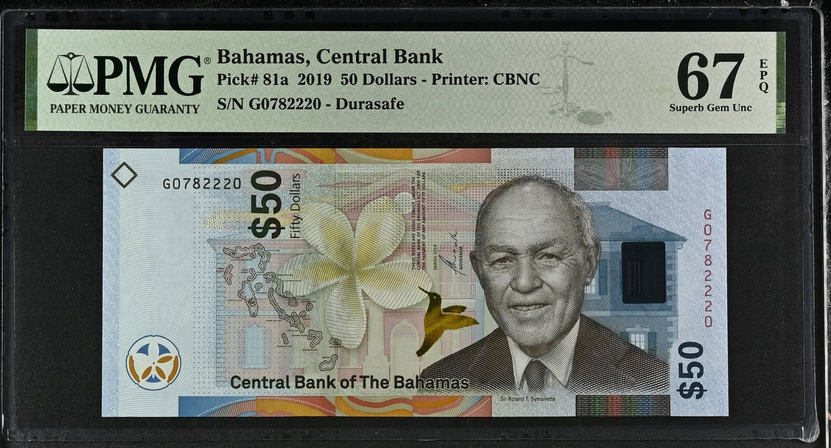 Bahamas 50 Dollars 2019 P 81 a Superb Gem UNC PMG 67 EPQ