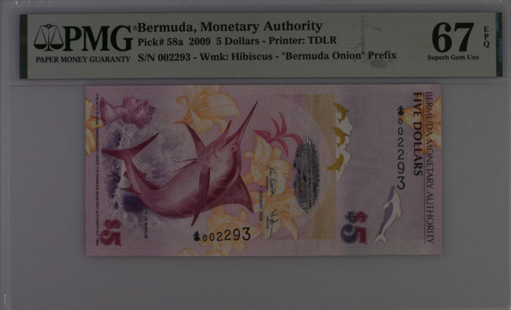 Bermuda 5 Dollars 2009 P 58 a Onion Superb Gem UNC PMG 67 EPQ