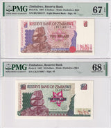 Zimbabwe SET 4; 5 - 50 Dollars 1994 1997 P 5a 6 7 8 Superb Gem UNC PMG 67 68 EPQ
