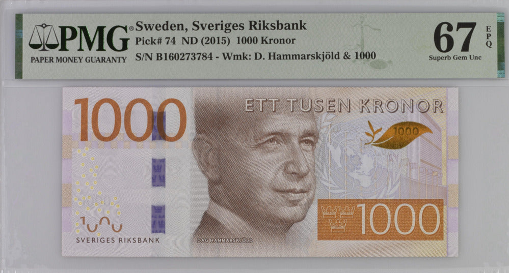 Sweden 1000 Kronor 2015 P 74 Superb Gem UNC PMG 67 EPQ