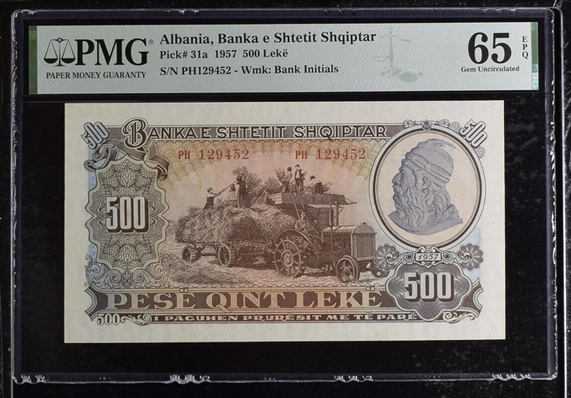 Albania 500 Leke 1957 P 31 a Gem UNC PMG 65 EPQ