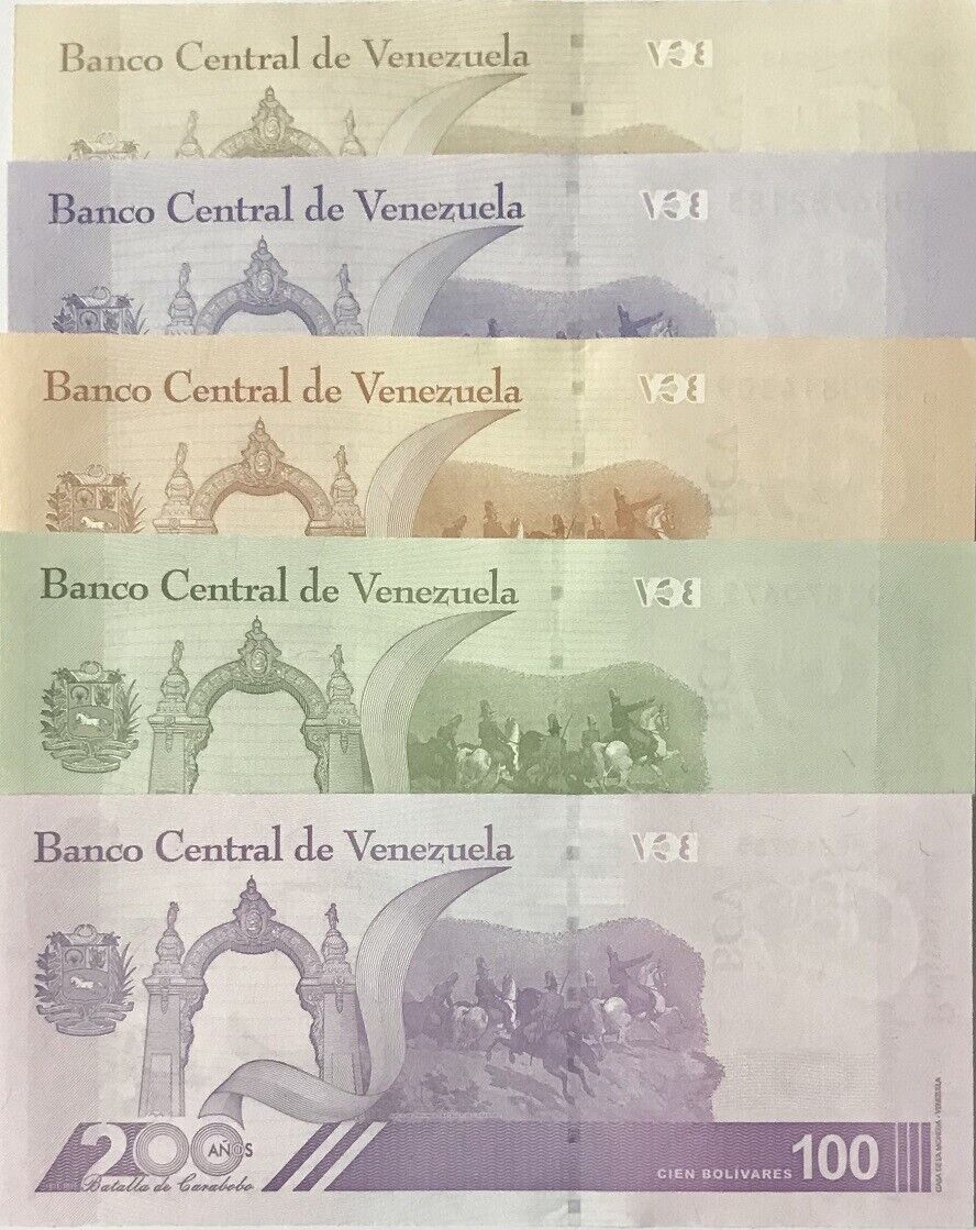 Venezuela Set 5 PCS 5 10 20 50 100 Bolivares 2021 P 115 116 117 118 P 119 UNC