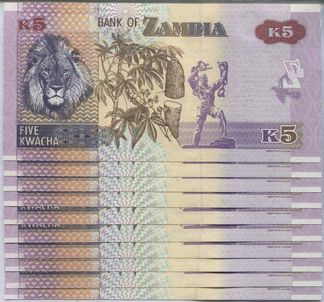 Zambia 5 Kwacha 2020 P 57 UNC Lot 10 PCS