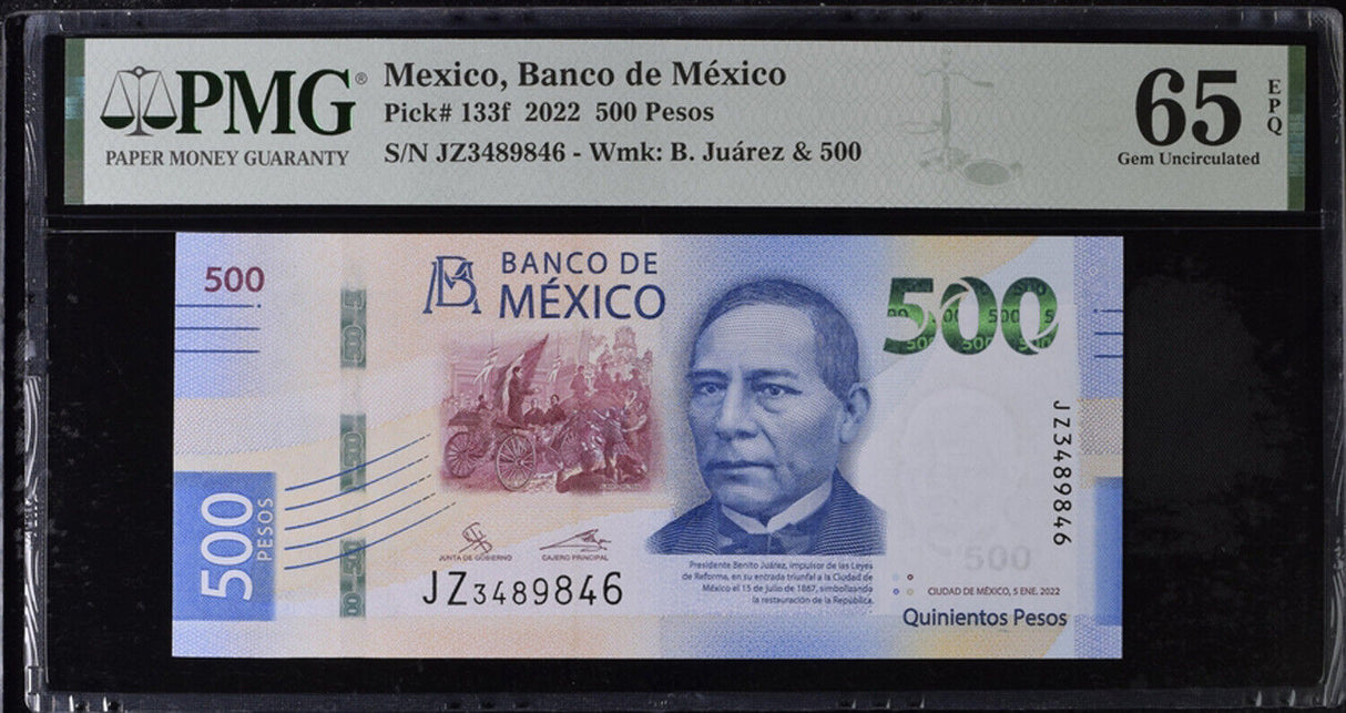 Mexico 500 Pesos 2022 P 133 f Gem UNC PMG 65 EPQ