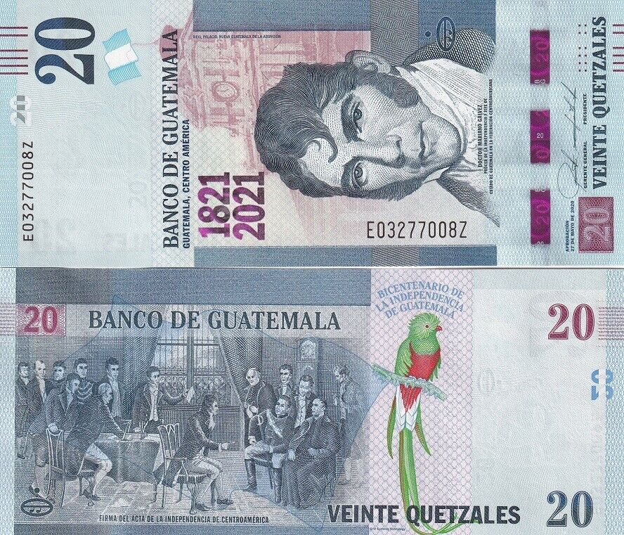 Guatemala 20 Quetzales 2021 200 Year Comm. P 127 *Z Replacement UNC